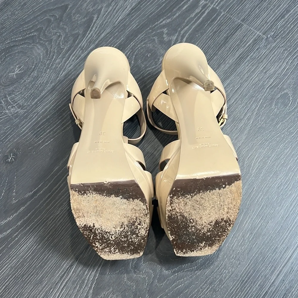 Saint Laurent Tribute Beige Patent Leather Sandals